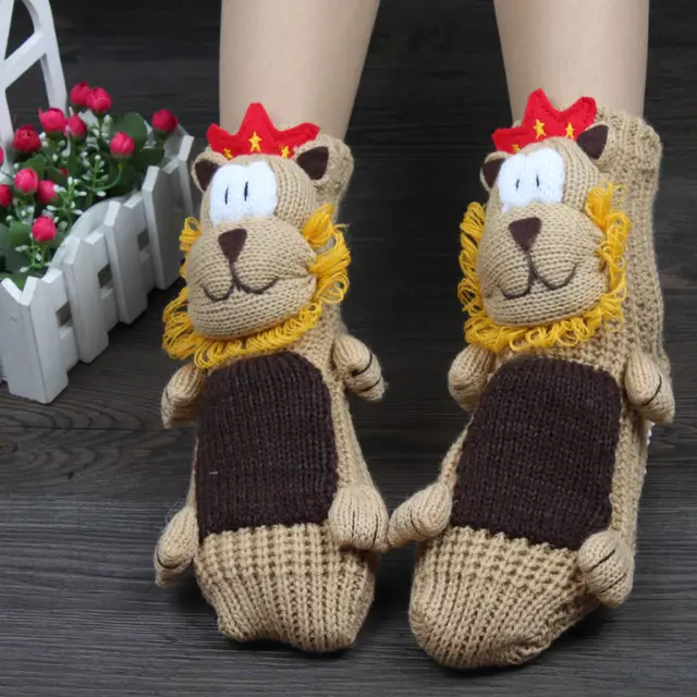 Warm Socks Women's Thick Line Christmas Socks 10Khaki Lion - Shop at LoveMi