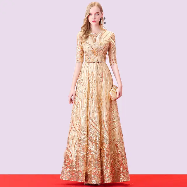 Banquet Elegant And Elegant Dinner Party Host Dress Gold Yellow - Shop at LoveMi