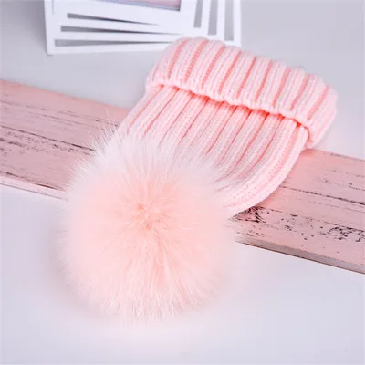 Oversized Warm Real Raccoon Fox Fur Ball Wool Hat Pink - Shop at LoveMi