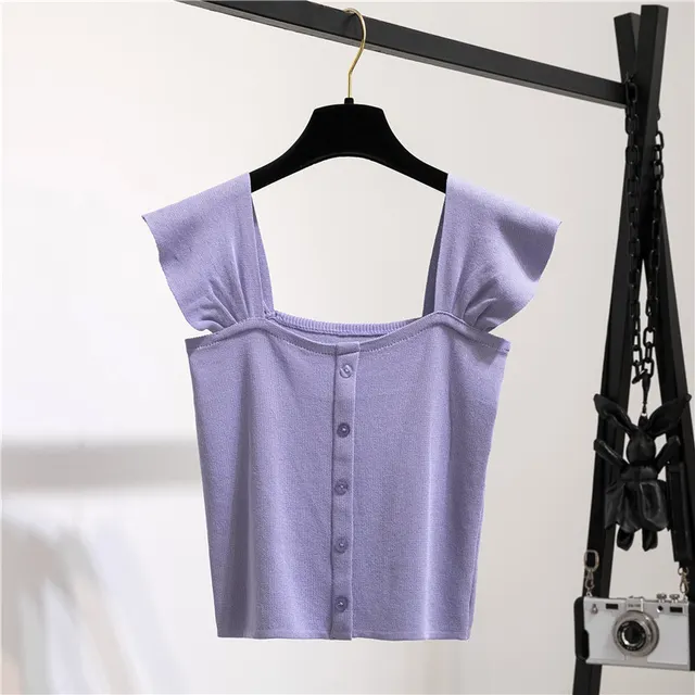 Women's New Summer Style Slim Collarbone Short Sleeve T shirt Purple - Shop at LoveMi