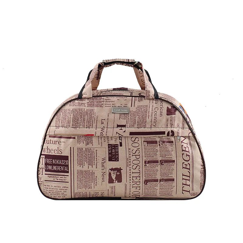 Large Capacity Travel Women's Portable Waterproof Luggage Bag Vintage Newspaper No Tie Rod L - Shop at LoveMi