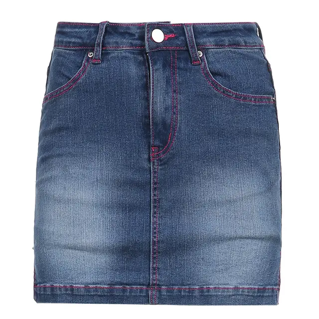 Pocket Symmetrical Personality Butterfly Embroidery Slit Denim Hip Skirt Blue - Shop at LoveMi