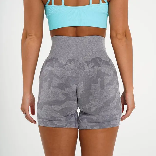 Women's Camo Jacquard Seamless Gym Shorts Grey - Shop at LoveMi