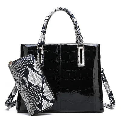 Women's Fashion Pattern Patent Leather Wallet One Shoulder Crossbody Handbag Black - Shop at LoveMi