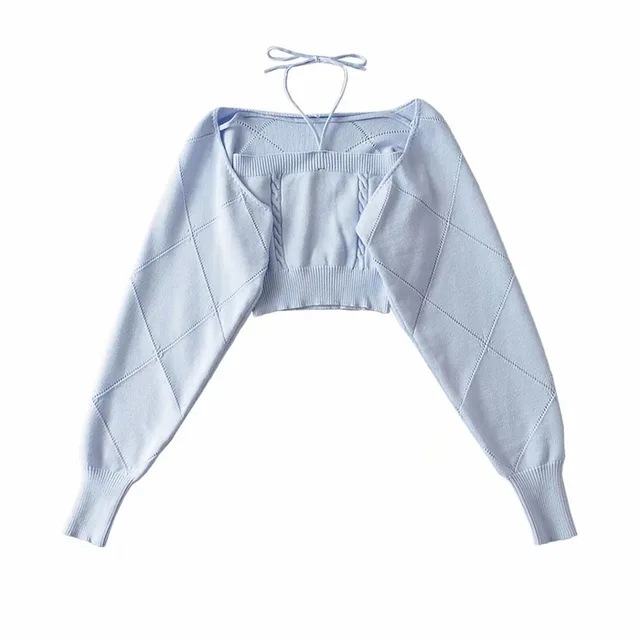 Design Knitted Slim High Waist Short Small Sling Light Blue - Shop at LoveMi
