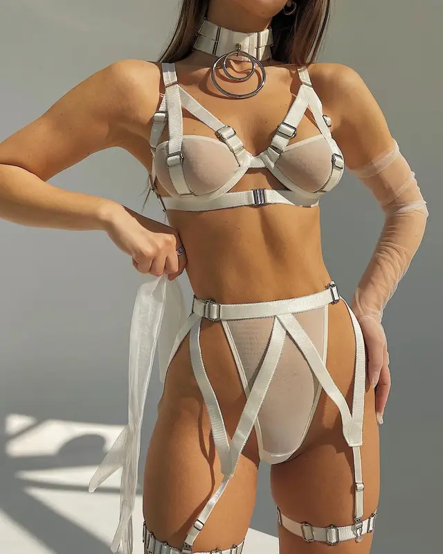 New Lingerie Temptation Traction Uniform Three point Bondage Suit Backless White - Shop at LoveMi