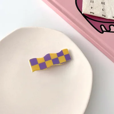 Wavy Checkerboard Hair Clips Sweet Versatile Bangs Clips Purpleyellow Grid - Shop at LoveMi