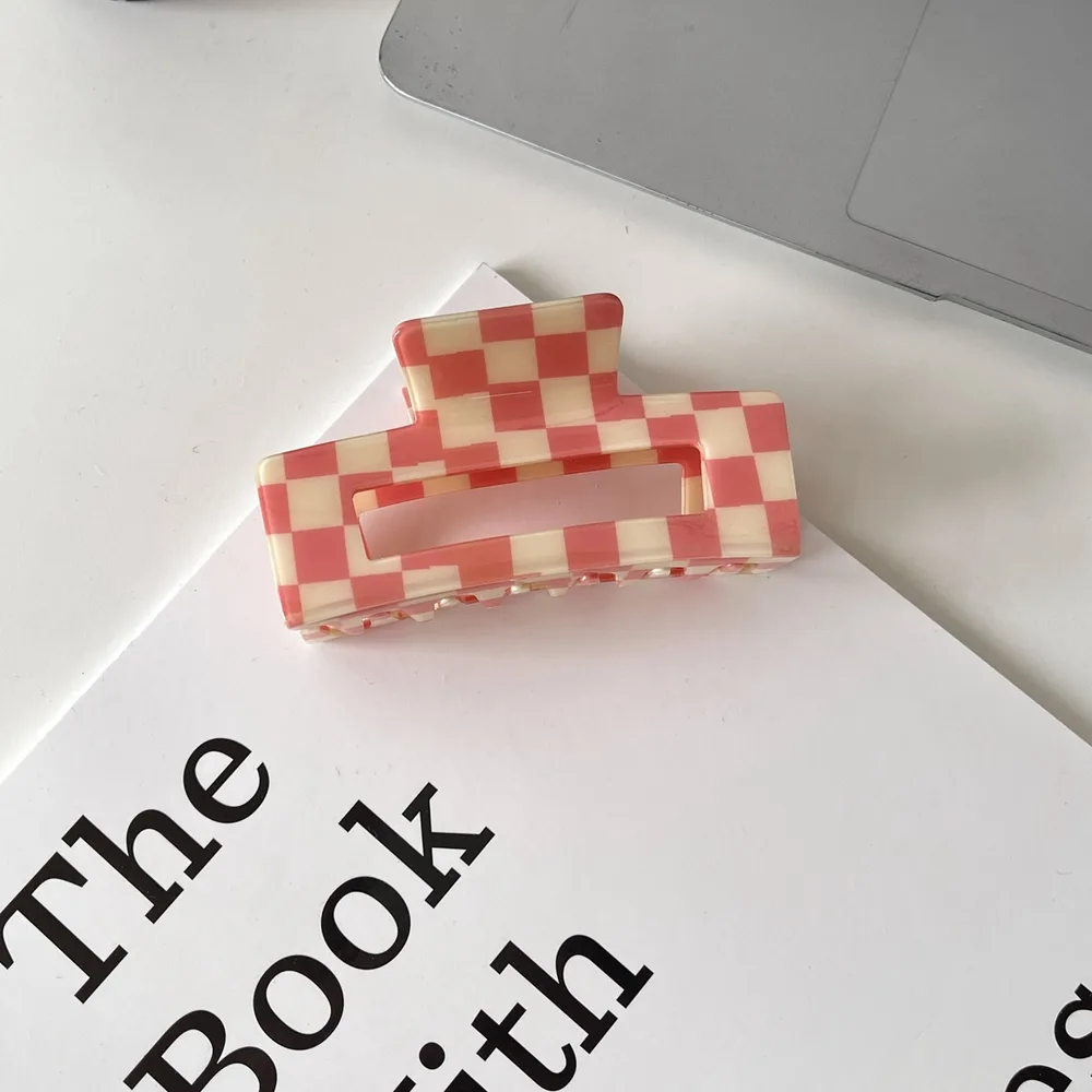 Color Acetate Checkerboard Grab Clip Net Red Temperament - Pink