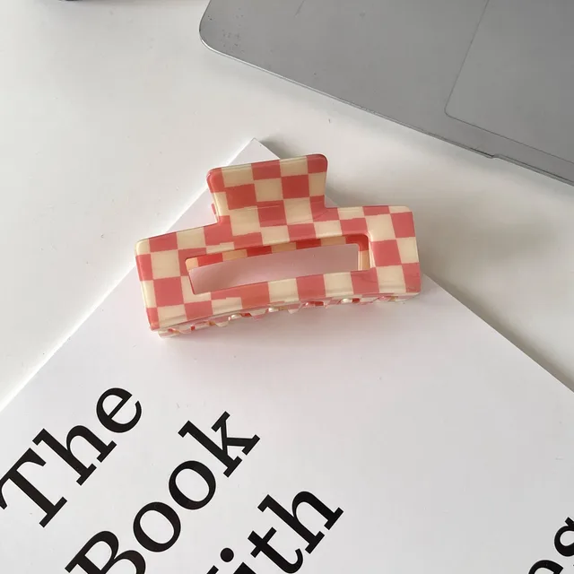 Color Acetate Checkerboard Grab Clip Net Red Temperament Pink - Shop at LoveMi