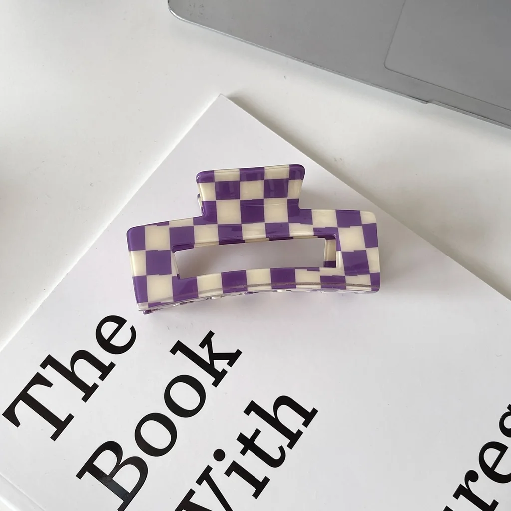Color Acetate Checkerboard Grab Clip Net Red Temperament - Purple