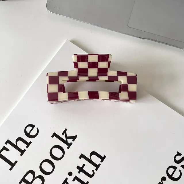 Color Acetate Checkerboard Grab Clip Net Red Temperament Wine Red - Shop at LoveMi