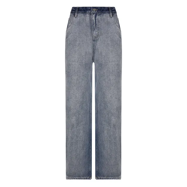 Contrast Color Stitching Wide Leg Drape Washed Distressed Skinny Jeans Blue - Shop at LoveMi