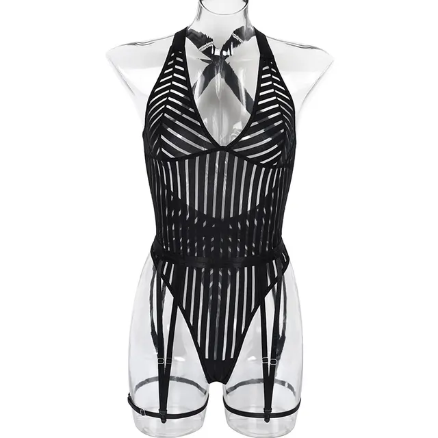 Women's Striped Mesh Panel Shaper Bodysuit Black - Shop at LoveMi