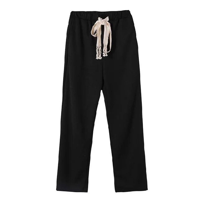 Women's Braided Drawstring Straight Casual Trousers Black - Shop at LoveMi