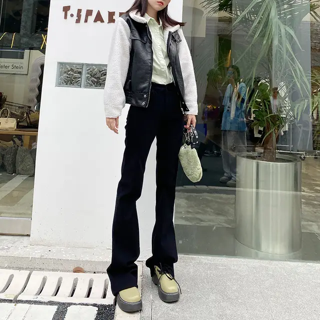 Women's High Waist Loose Tall Straight Flared Mopping Pants Black - Shop at LoveMi