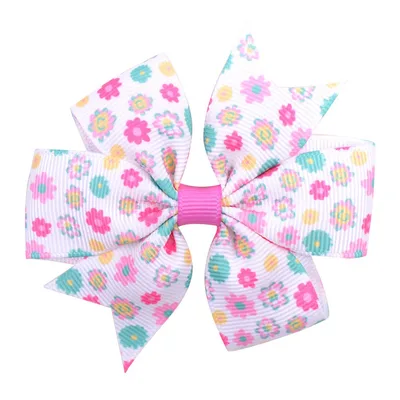 Printed Daisy Sunflower Dotted Rib With Fishtail Bow Baby Hair Clip - Shop at LoveMi