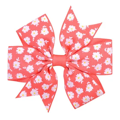 Printed Daisy Sunflower Dotted Rib With Fishtail Bow Baby Hair Clip J - Shop at LoveMi