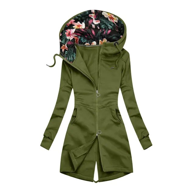 Solid Color Sweatshirt Ladies Long Sleeve Hooded Zipper Cardigan Casual Jacket Army Green - Shop at LoveMi