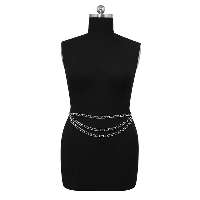 Women's Simple Flocking Fabric Multilayer Waist Chain Silver - Shop at LoveMi
