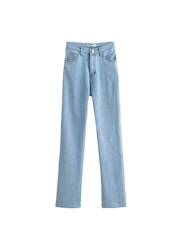 Retro Slim Temperament High Waist Denim Mopping Trousers Trend Light Blue - Shop at LoveMi