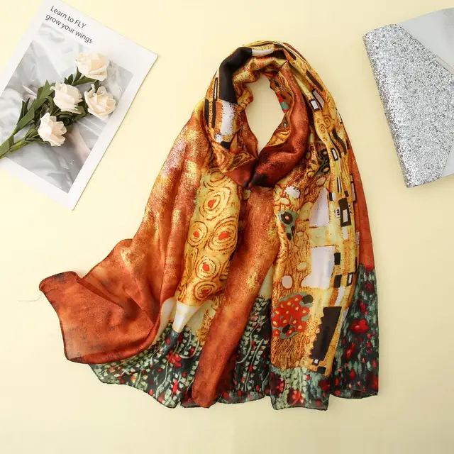 Art Scarf Summer Sunscreen Shawl Silk Gold - Shop at LoveMi