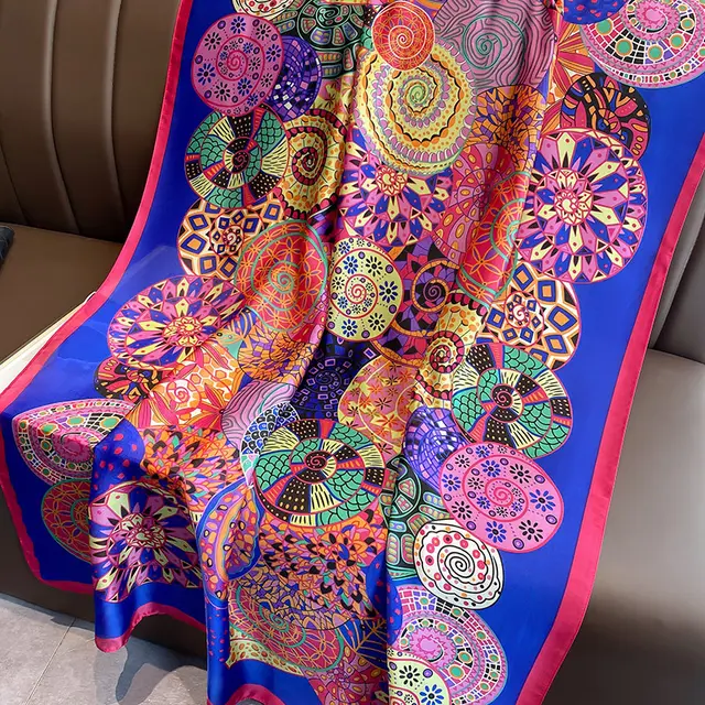 Fashion Floral Print Ladies Long Beach Towel Blue Pink - Shop at LoveMi