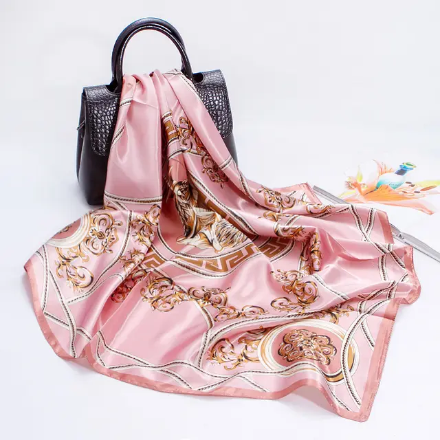 Fashionable Women's Faux Silk Print Scarf Pink - Shop at LoveMi
