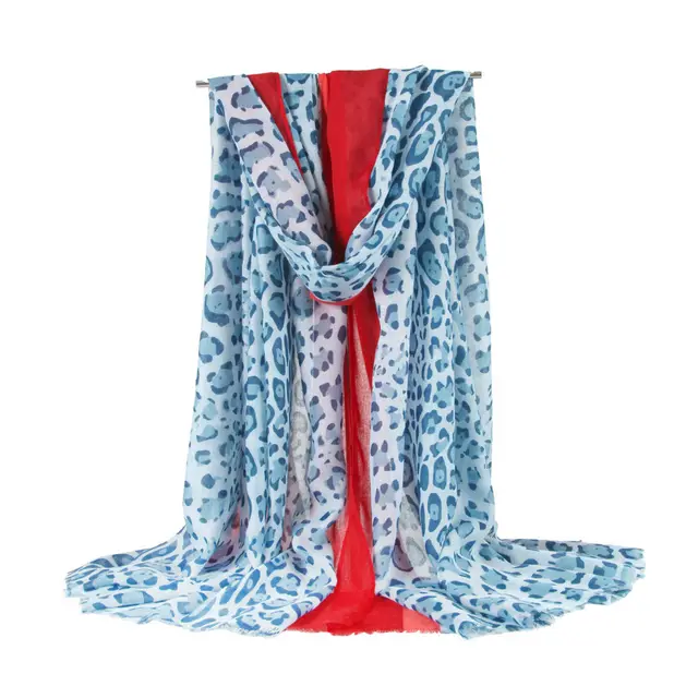 Classic Scarf Multicolor Cotton Linen Stripe Leopard Print Scarf Blue - Shop at LoveMi