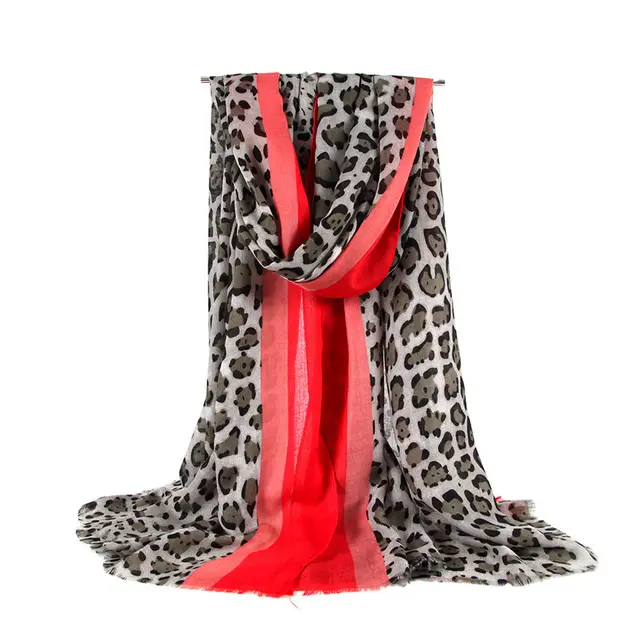 Classic Scarf Multicolor Cotton Linen Stripe Leopard Print Scarf Grey - Shop at LoveMi