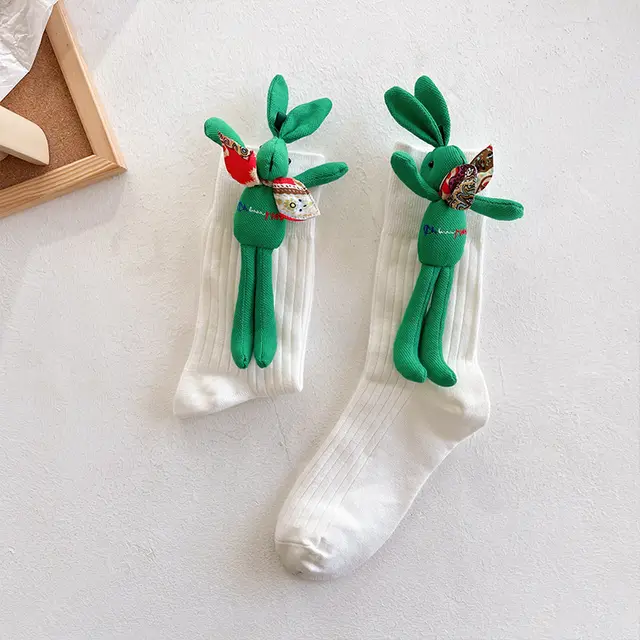 Autumn And Winter Accessories Green Three dimensional Pile Pile Tide Socks White - Shop at LoveMi
