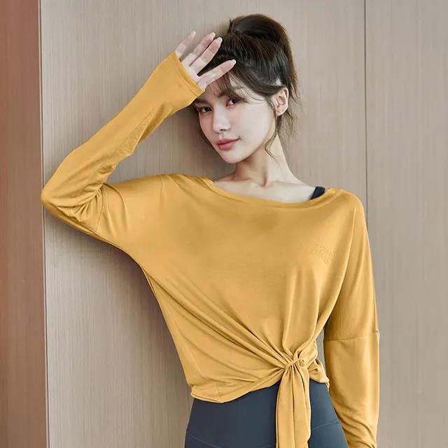 Women's Loose Running Blouse Autumn Thin Fitness Clothes Quick Drying T shirt Yellow - Shop at LoveMi