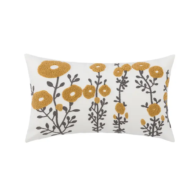 Sofa Seat Pillow Cover Cotton Chain Embroidered Lumbar Small Yellow Flower Waist Pill - Shop at LoveMi