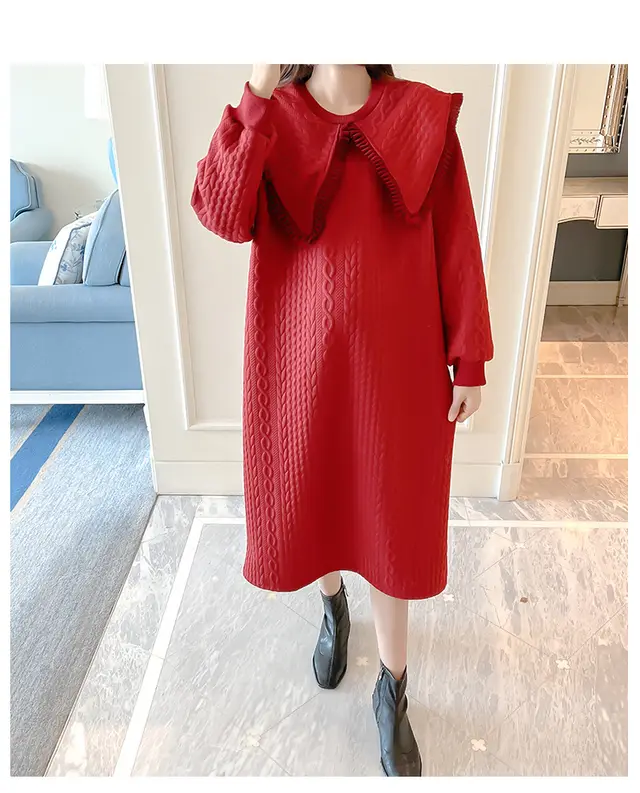 Top Large Lapel Western Style Age Reducing Loose Long Skirt Red - Shop at LoveMi