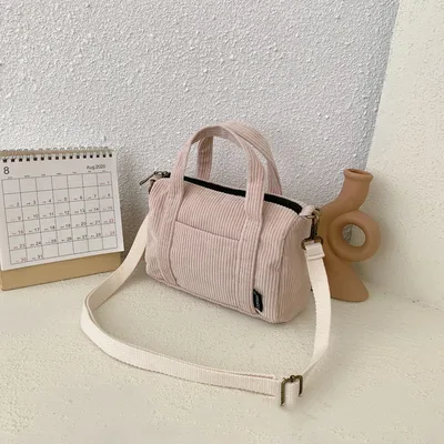 Women's Corduroy Canvas Crossbody Shoulder Bag Beige - Shop at LoveMi