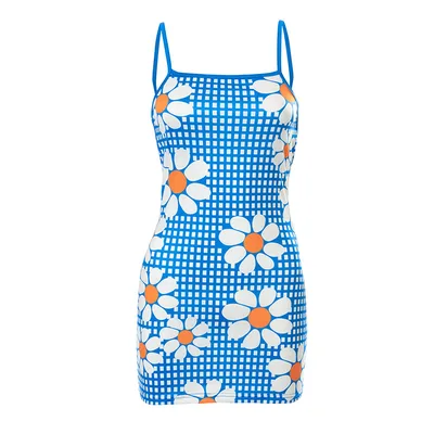 Sling Sleeveless Printed Backless Low Waist Bag Hip Women's Short Skirt Blue - Shop at LoveMi