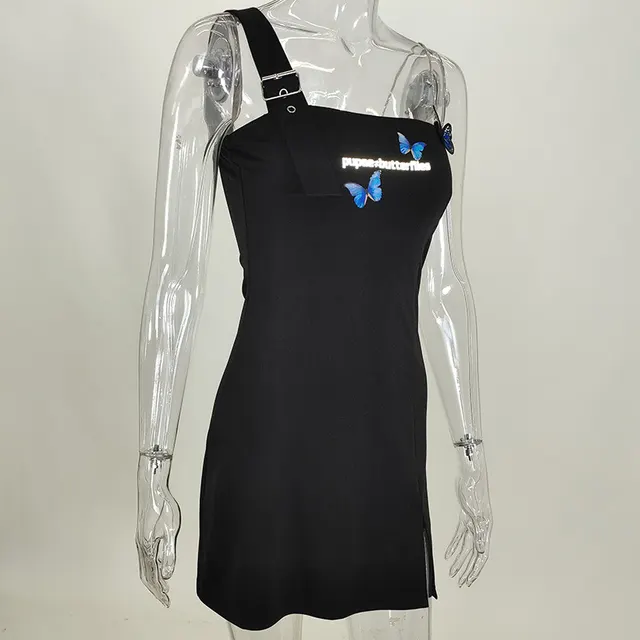 Dark Street Design Letter Butterfly Print Dress Black - Shop at LoveMi