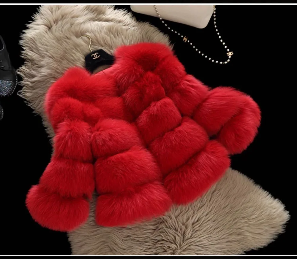 New Fur Coat Women's Fox Fur Cropped Slim Fit Red - Shop at LoveMi