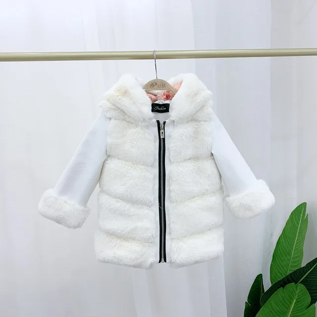 Children's Cotton Coat Rex Rabbit Hooded Faux Fur Coat White - Shop at LoveMi