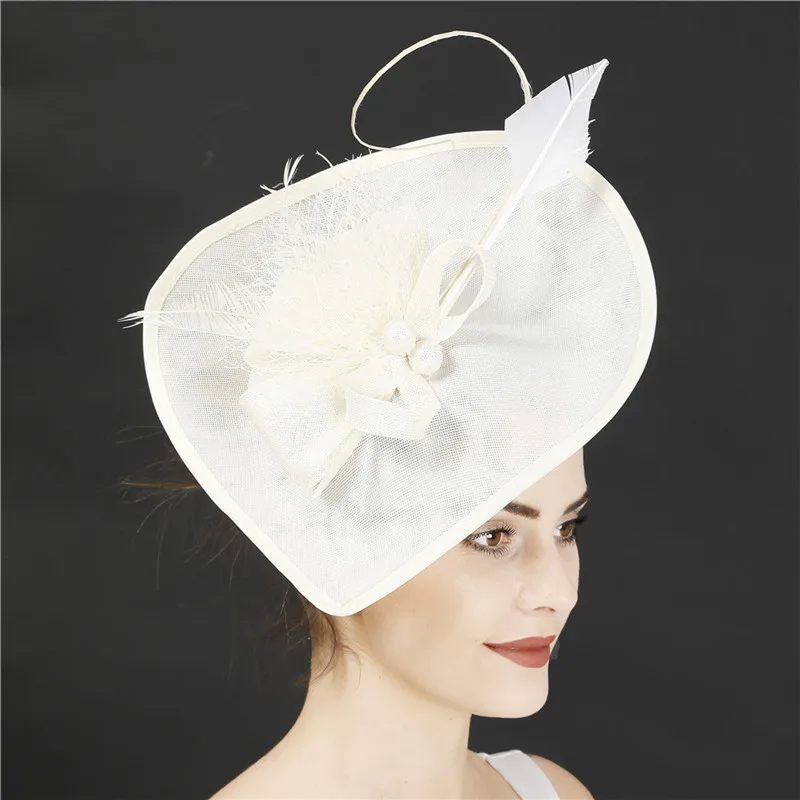 Retro Restaurant Party Headdress Ladies Banquet Hat Feather Hair Accessories - Beige
