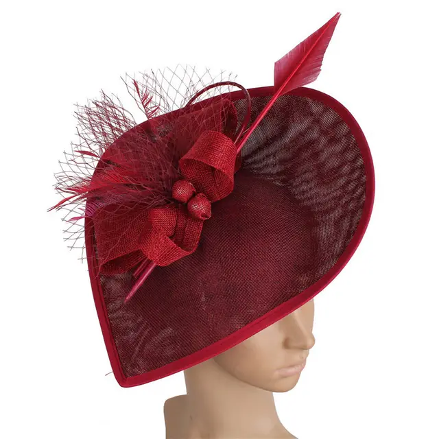 Retro Restaurant Party Headdress Ladies Banquet Hat Feather Hair Accessories Wine Red - Shop at LoveMi
