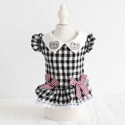 Pet Dog Cat Doll Collar Plaid Skirt Black - Shop at LoveMi
