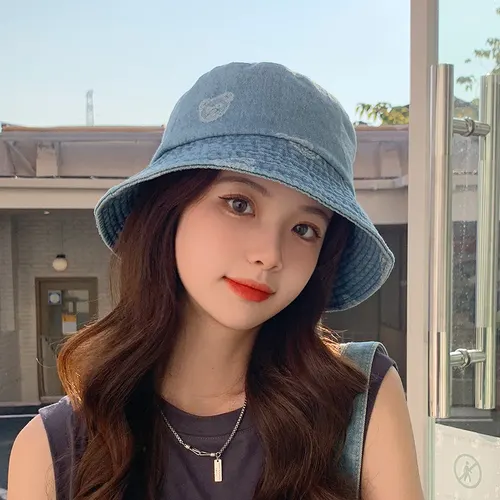 Denim Fisherman Hat Spring Bear Fashion Student Korean Style Sunshade Sky Blue - Shop at LoveMi