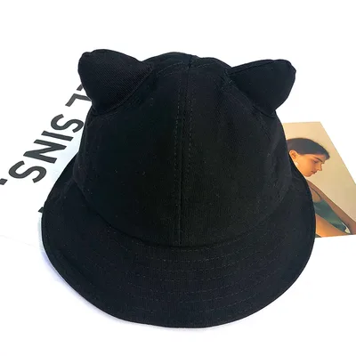 Cute Cat Ears Small Tail Fisherman Hat Women's Korean Style All match Black - Shop at LoveMi