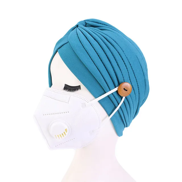 Epidemic Prevention Supplies Ladies Masks Hats Anti Strangle Headbands Button Headbands Lake Blue - Shop at LoveMi