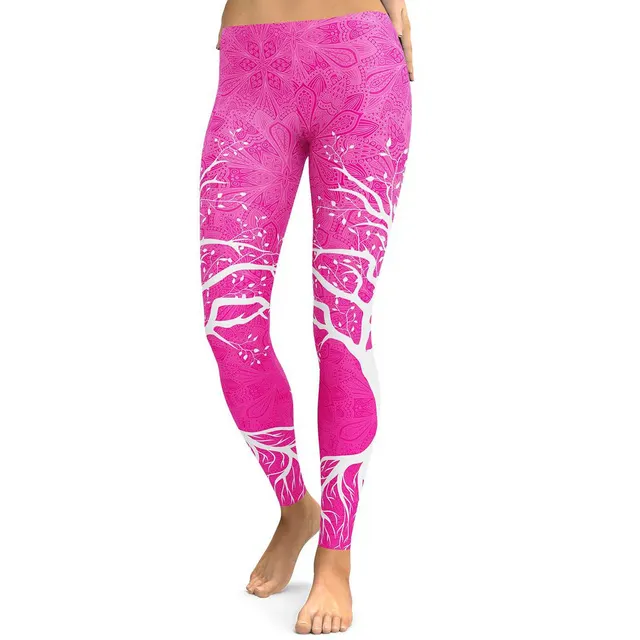 Digitally Printed Colorful Branches Yoga Sports Leggings Rose Red - Shop at LoveMi
