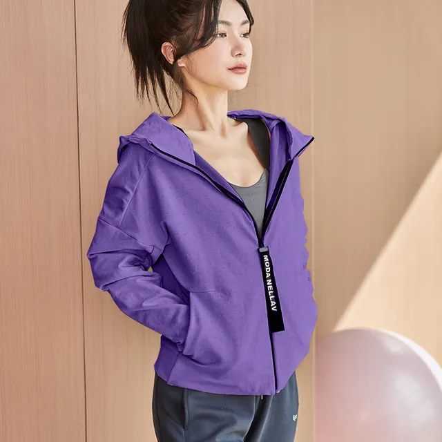 Sports Jacket Women's Fitness Quick Dry Zipper Long Sleeve Hooded Top Purple - Shop at LoveMi