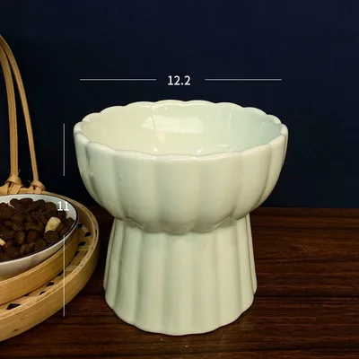 Ceramic Anti Overturn Protection Cervical Slope High Feet Pet Bowl Green - Shop at LoveMi