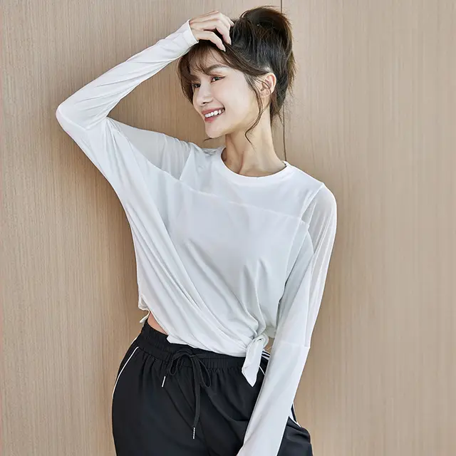 Fitness Yarn Loose Sports Top Thin Quick Dry Long Sleeves White - Shop at LoveMi