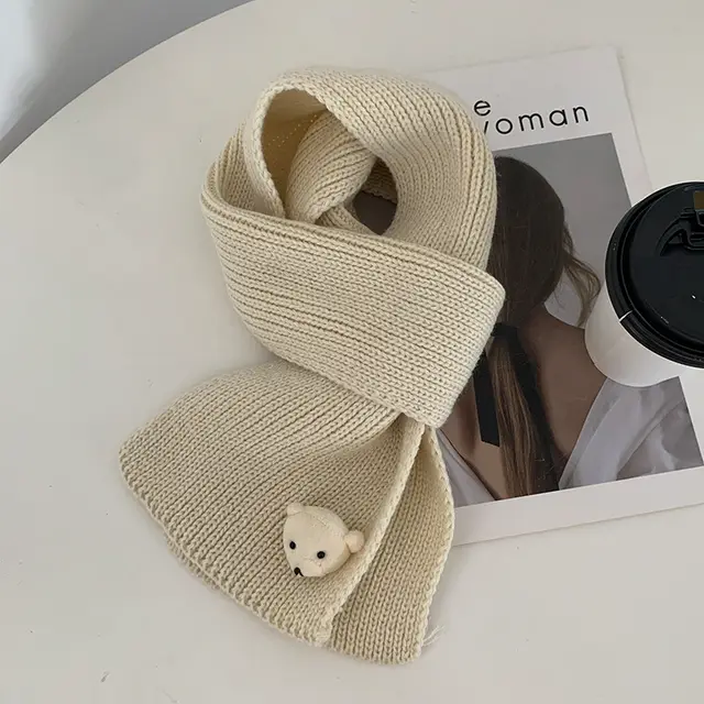 Knitted Wool Scarf Student Cute Spring And Autumn Warm Children Beige - Shop at LoveMi