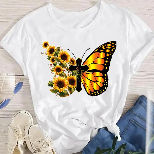 Praying For My Dad Butterfly Sunflower Print Girl White - Shop at LoveMi